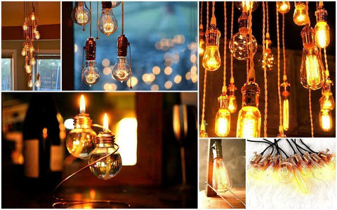 Old School Retro Edison Style T45 25W Dimmable Light Bulbs E26 Base Four Pack Amber Glass Warm Yellow Tungsten Filament Lamps
