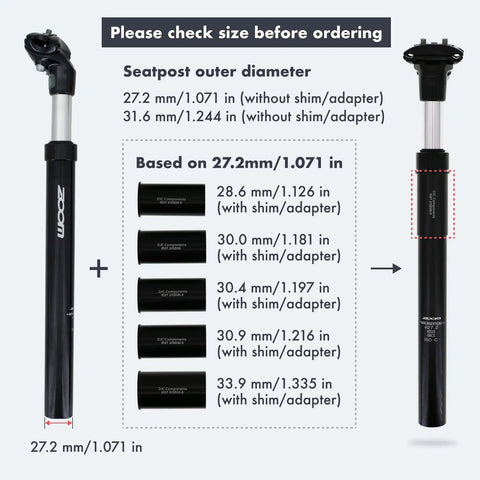 Bike Suspension Seatpost Shock Absorber Damper Post For 27.2 30.9 31.6 Mm Aluminum Body With Black Head 42mm Travel