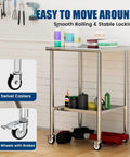 Stainless Steel Rolling Work Table With Wheels 24x24 Inch NSF Certified Pro Grade Heavy Duty 34 Inch Tall With Adjustable Undershelf For Commercial Restaurants Garages And Outdoor BBQs