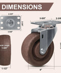 Dimensions of Built Like A Tank High Temp Caster Wheels For Bakery Ovens 570F Heat Resistant Glass Filled Nylon Swivel Rollers.