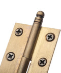 Close-up of Dope Vintage Industrial Folding Butt Hinges For Cabinets And Boxes By Dophee, Antique Brass 2-Pack With Screws