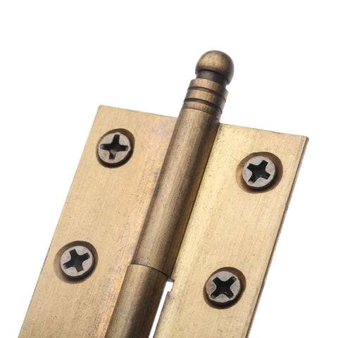 Close-up of Dope Vintage Industrial Folding Butt Hinges For Cabinets And Boxes By Dophee, Antique Brass 2-Pack With Screws