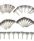 45 Piece Heavy Grade Stainless Steel Wire Brush Set For Drill And Rotary Tools With Badass Rust Removal Grinding Sanding Polishing Accessories Plus Standard One Eighth Inch Collet Fit For Knuckle Busting Jobs And Glossy Results, assorted wire brushes arranged neatly.