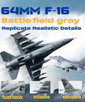 RC Jet Fighter F16 Fighting Falcon 64mm EDF Airplane for Grownups in battlefield gray showing fuel tank, missile, stickers