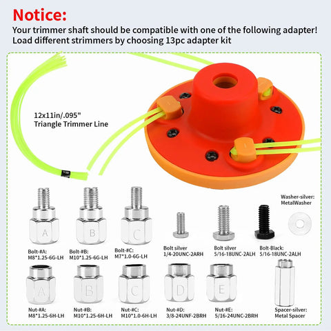 Universal Weed Eater Head With 12pc 11in.095 Triangle Trimmer Line For Easy Install Fits Most Gas Trimmers display