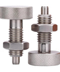 Heavy Duty M16 Stainless Steel Spring Plungers With Hex Nuts And Knurled Handles For Grab And Go Quick Release Locking Pin Setup.