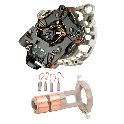 Premium Alternator Rebuild Kit With Heavy Duty Slip Ring Brush Set For Sprinter And Generators showing alternator and brushes.