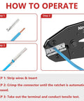Easy No Fuss MC4 Solar Crimping Tool with Ratchet operations guide for AWG 14 12 10 cables and MC4 connectors