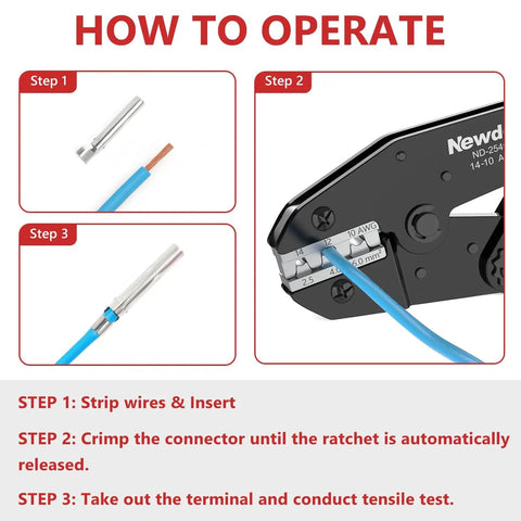 Easy No Fuss MC4 Solar Crimping Tool with Ratchet operations guide for AWG 14 12 10 cables and MC4 connectors