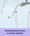 Close-up of the sturdy aluminum frame of the Adjustable Toilet Safety Rail For Medical Patients And Care Facilities Rock Solid Mount Fits Standard Or Elevated Seats Height Range 26 To 31 Inches Hospital Grade Support For Hospitals And Nursing Homes