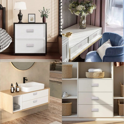 2 Pack Flush Ring Hidden Pull Handles For Cabinets And Drawers, installed on modern dressers and cabinets, cashmere grey