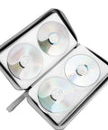 Heavy Duty 96 Disc CD DVD Case Storage Binder In Hard Plastic, Car Travel Friendly Disc Wallet open with discs inside