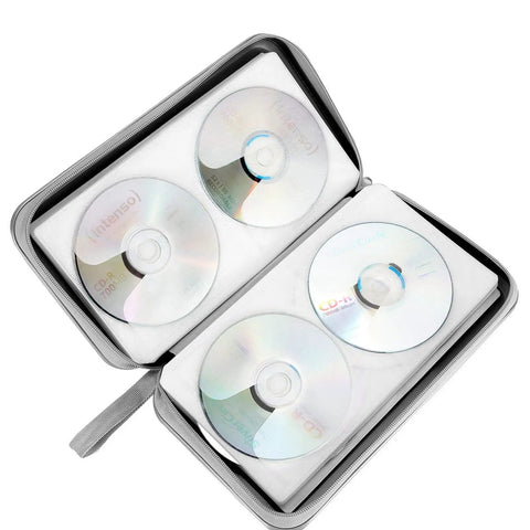 Heavy Duty 96 Disc CD DVD Case Storage Binder In Hard Plastic, Car Travel Friendly Disc Wallet open with discs inside