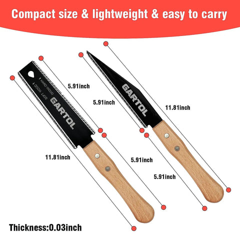 Two Piece Japanese Hand Saw Set For Wood Cutting With Six Inch Flush Cut Saw And Double Edged Ryoba Saw Made With SK5 Steel Wooden Handle
