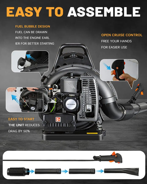 Gas Backpack Leaf Blower 72cc 2 Stroke With Adjustable Speed Low Noise Ergonomic Design And Cruise Control components view