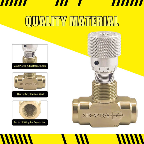 Heavy-duty hydraulic needle valve 3/8 NPT, carbon steel construction, rotatable knob for precise flow control, industrial use