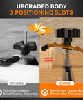 Comparison of extended 5-3/8 inch T-slot hold down clamps showing thin versus reinforced clamp body for CNC routers.