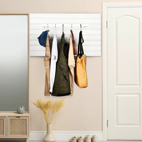 Set Of 4 U Shaped Slatwall Hang Rails 12 By 24 Inch White Rectangular Tubing Metal Wall Hangers For Retail Displays, Clothing Racks And Home Organization