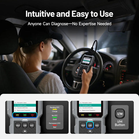 Person using All In One OBD2 Scanner And Battery Tester For All OBDII Cars, Full Diagnostic Scan, 12V Battery Health Check