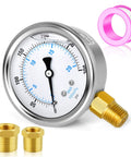 Stainless Steel Liquid Filled Pressure Gauge With 2.5 Inch Dial And Lower Mount For Rugged Lines, 0 To 300 Psi Range, One Quarter Inch NPT