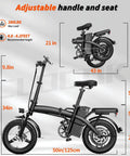 Compact Folding Electric Bike For Adults With A 500W Motor Up To 25 MPH And A 35 Mile Range, side view dimensions