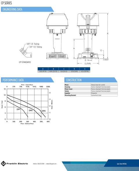 Engineering diagram of 230V evaporative cooler pump, showing dimensions and construction details