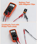 Digital Multimeter 6000 Counts With DC And AC Voltage And Current Resistance Capacitance Frequency Duty Cycle Continuity And Diode Testing NCV Live Wire Detection Auto Range Durable Handy Tool For Pros And DIY testing battery and continuity with clips and leads