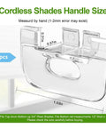 Six Pack Cordless Honeycomb Shade Lift Handles Replacement Parts for Top Down Bottom Up Blinds with dimensions.
