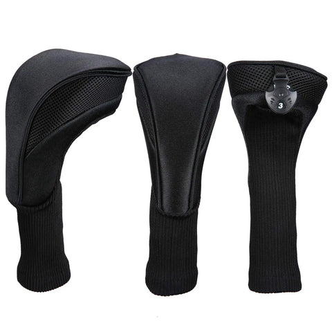 Durable Dope Neoprene Golf Club Head Covers Set For Driver And Fairway Woods With Long Neck Mesh Outer Layer And Cushion Sponge