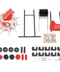 Components of 10 Nozzles Hand Push Garden Seeder With 8.27 Lbs Seed Storage Box, showing assembly parts and nozzles.