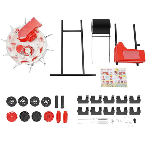 Parts layout for Garden Seeder With 10 Nozzles Handheld Roller Seeding Machine Walk Behind Row Crop Planter