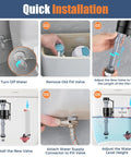 Universal Toilet Flusher Replacement Kit With Adjustable Fill Valve, Water Saving Quiet Anti Siphon Inside Tank 2 Inch Flapper No Hassle Install Red 1 Pack, fill valve and flapper install steps