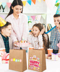 Bulk Kraft Paper Gift Bags With Handles 8x4.5x10 Inches 200 Pack Durable 110Gsm Brown Paper Bags For Shopping, party setting.