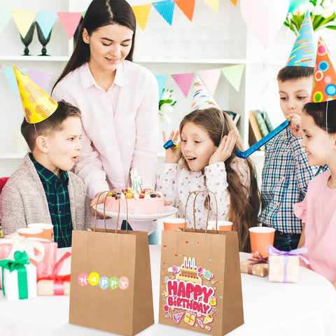 Bulk Kraft Paper Gift Bags With Handles 8x4.5x10 Inches 200 Pack Durable 110Gsm Brown Paper Bags For Shopping, party setting.