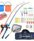Portable Kids Fishing Rod Set 2 Pack Telescopic Poles With Rod And Reel Combos All In One Kit Including Net Bucket Tackle Box Lures
