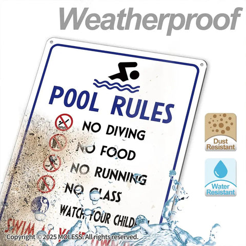 Two Pack Outdoor Pool Rules Signs 14x10 Inches Durable Aluminum Weatherproof And UV Protected Easy Mount For Pool Safety