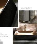 USZWBY Vessel Sinks Bathroom Sink, Art Ceramic Rectangular Vessel Basin Vanity, Under Cabinet Countertop for, Black Bathroom Bowl Sink with gold interior.