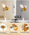 Modern Colorful Glass Pendant Lights With Gold Globe Finish, Stained Glass Balloon Chandeliers For Kitchen Island And Kids Room