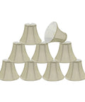 Stack of Beige Faux Silk Bell Clip On Chandelier Shade With Brass Fitter, 3 In Top, 6 In Bottom, 5 In Slant, 40W Max Bulb, Set Of 9