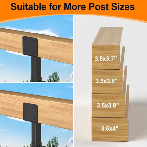 4x4 Heavy Duty Adjustable Angle Pergola Brackets Kit Black Metal Roof Riser Beams For Gazebo Patio Cover Outdoor Diy Support