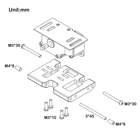 Diagram of Overdrive LCG Transmission Gearbox For Axial SCX10 1/10 RC Crawler with detailed assembly parts labeled in mm.