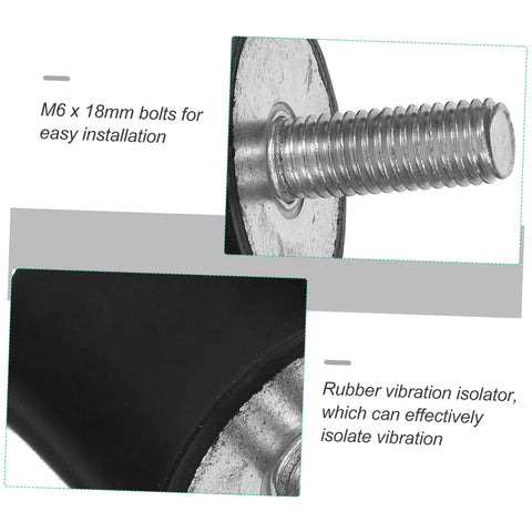 Four Pack 40x30mm Rubber Vibration Isolator Mounts With M10x25mm Studs Pro Grade Heavy Duty Shock Absorbers For Fitness Equipment Machinery Air Compressors Bike Rigs And Vibration Isolation, M6 x 18mm bolts shown