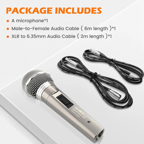 Gold Wired Vocal Dynamic Microphone With On Off Switch Cardioid Studio Microphone For Singing Podcasting And Recording Durable Metal Body Includes 20ft And 6.5ft XLR Cables Pro Grade Sound For Home Studio with cables