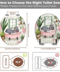 Round Toilet Seat Decorative for Bathroom with hippo design, measuring 14.4x12.4 inches for size comparison.