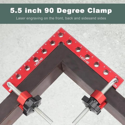 5.5 Inch 90 Degree Corner Clamp for Woodworking, aluminum tool with laser engraving and adjustable screws.