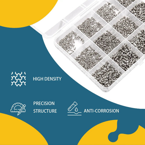 Heavy Duty 1140 Pc Assortment Kit Of Micro Screws For Electronics And Computer Repair Featuring M1.4 Through M3 Round Head Options in storage case.