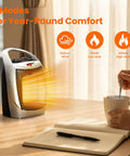 1500W Portable Ceramic Space Heater For Indoor Use With 3 Modes Thermostat Adjustable Quiet Under 45dB Tip Over And Overheat Protection Compact Desk Office Heater For Bedroom Silver on desk