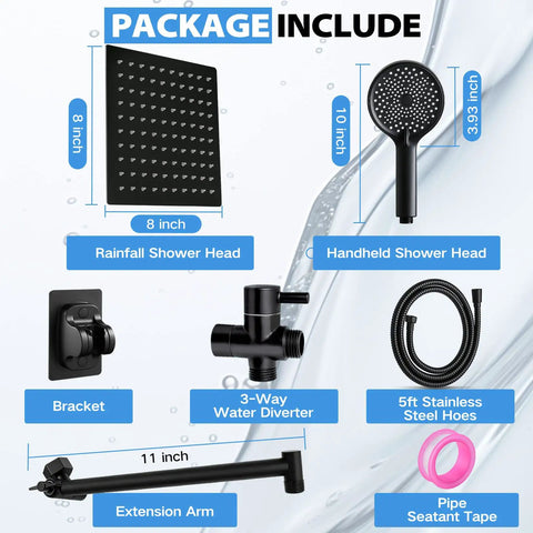 Eight Inch Square Rain Shower Head With Handheld Spray Combo Knockout Matte Black Finish Tough As Nails 304 Stainless Steel High Pressure Output And Eleven Inch Adjustable Arm Deliver No Sweat Comfort