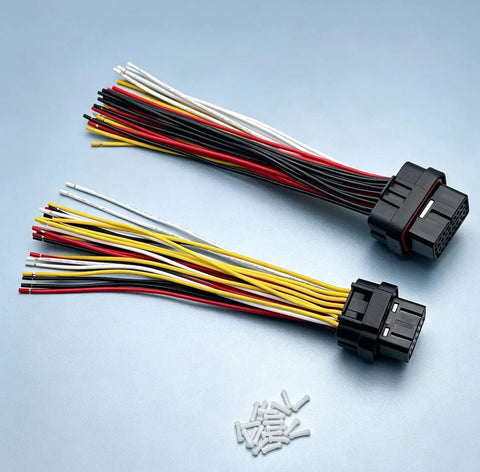 Heavy Duty 26 Plus 34 Pin Ecu Connector Harness Kit With Pre Wired Pdm Wiring Looms, featuring bundled wires and terminal connectors.