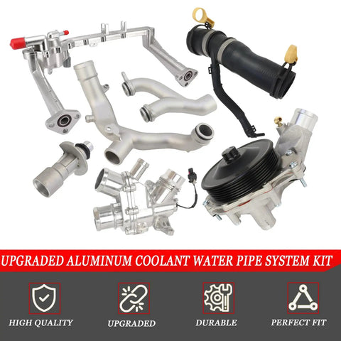 Upgraded Aluminum Coolant Water Pipe Kit For Jaguar F Type F Pace XE XF XJ Discovery Range Rover 2010 To 2021 with engine parts.